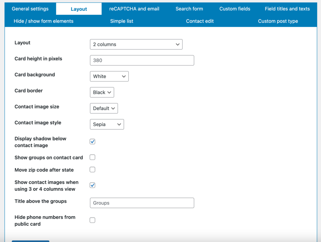 Contact List Pro Settings