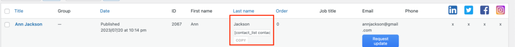 Contact list Plugin Shortcodes